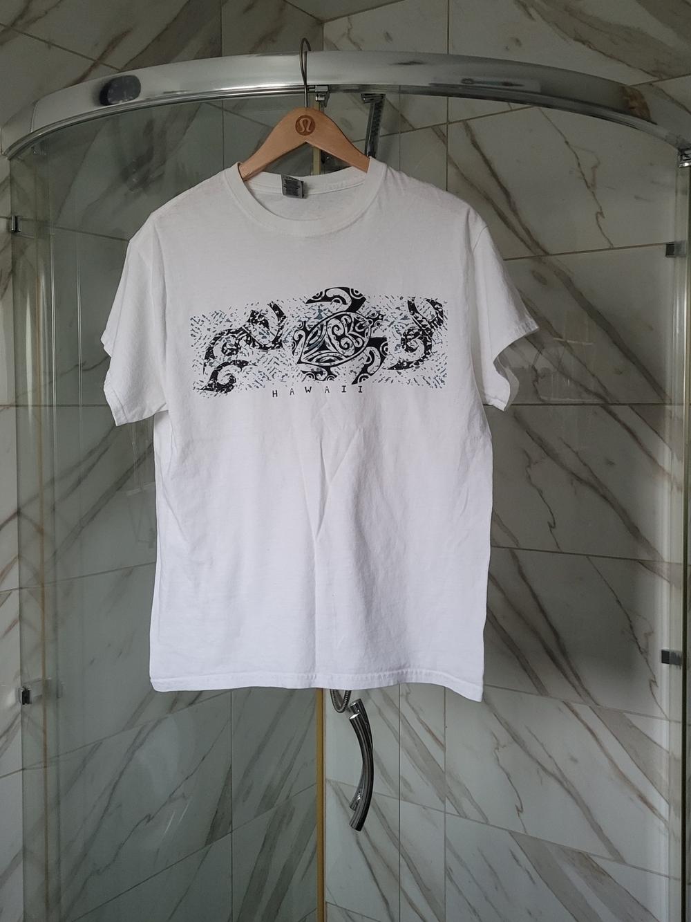 Vintage White T-Shirt with Black Hawaiian Graphic